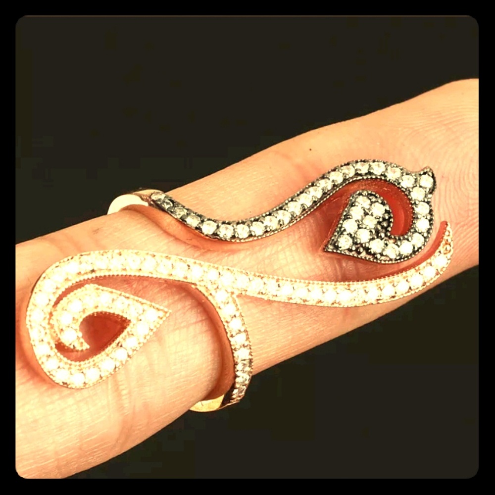 Scroll ring White sapphires Rose gold sterling